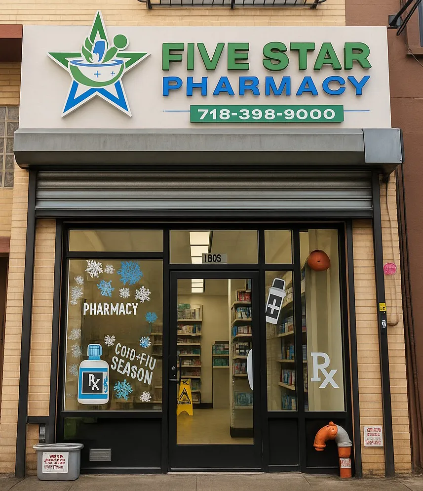 Friendly pharmacist welcoming customers at Five Star Pharmacy